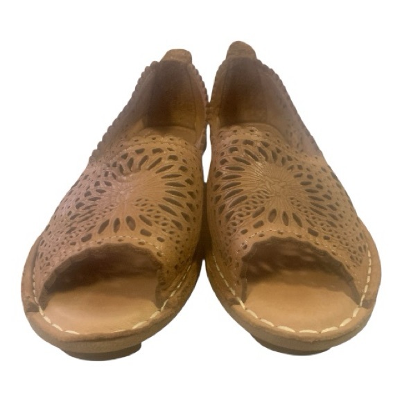 Spring Step Tan Peep-Toe 100% Leather Slip On Sandles Cut Outs Size 9.5 (40) - Picture 4 of 10